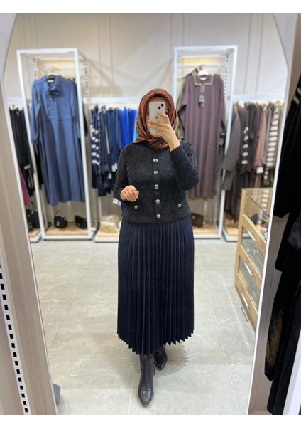 Piliseli Lacivert Kadın Etek