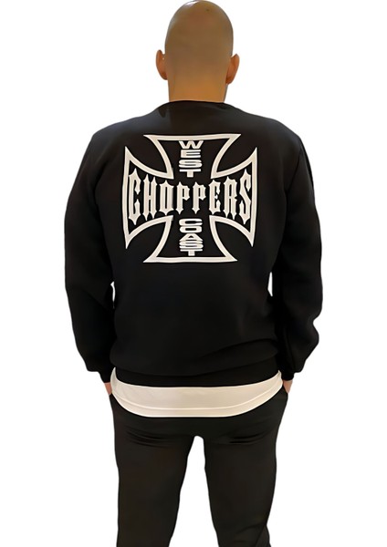 Rkek Siyah Regular Choppers Baskılı 0 Yaka 3 Iplik Sweatshirt