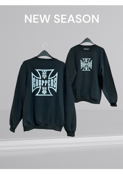 Rkek Siyah Regular Choppers Baskılı 0 Yaka 3 Iplik Sweatshirt modelleri