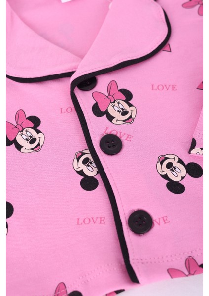 Vavbaby Pamuk Kruvaze Yaka Önden Düğmeli Pembe Miki Mevsimlik Bebek Pijama Takım (Ay) modelleri