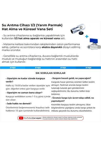 Su Arıtma Cihazı 1/2 (Yarım Parmak) Hat Alma ve Küresel Vana Seti