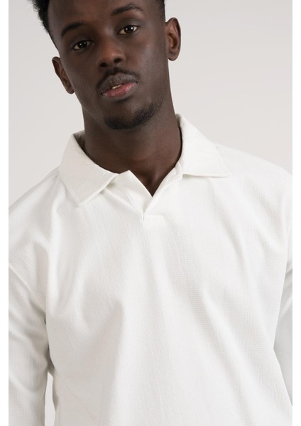 Gömlek Yaka Hafif Armürlü Slimfit Uzun Kol Sweatshirt fırsatları