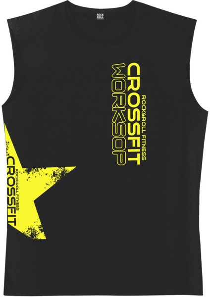 Crossfit Yıldız Siyah Kesik Kol / Kolsuz Erkek T-Shirt fiyatları