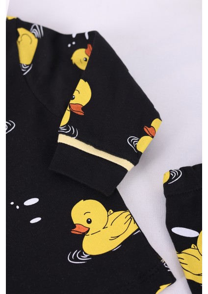 Vavbaby Pamuk Kruvaze Yaka Önden Düğmeli Sarı Ördekli Siyah Mevsimlik Bebek Pijama Takım (Ay) fiyatları