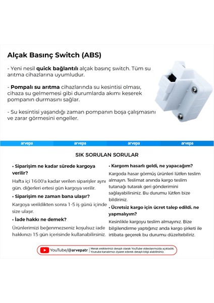 Su Arıtma Cihazı Alçak Basınç Switchi (ABS)