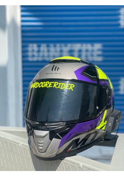 Kask Vizörü Için Neon Sarı Hard Core Rider Sticker ETIKET(14CMX2CM)