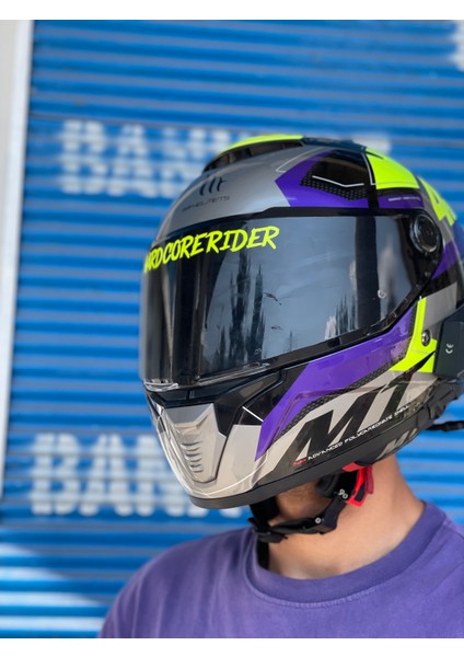 Kask Vizörü Için Neon Sarı Hard Core Rider Sticker ETIKET(14CMX2CM) fiyatları
