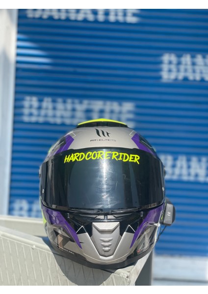 Kask Vizörü Için Neon Sarı Hard Core Rider Sticker ETIKET(14CMX2CM) modelleri