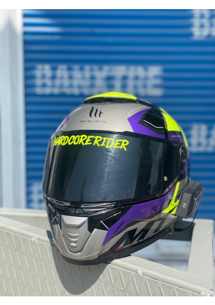 Kask Vizörü Için Neon Sarı Hard Core Rider Sticker ETIKET(14CMX2CM) fırsatları