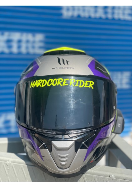 Kask Vizörü Için Neon Sarı Hard Core Rider Sticker ETIKET(14CMX2CM) indirimleri