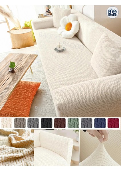 Baqdo Tuğla Desen Koltuk Örtüsü 3lu / 3 Kişilik Lastikli Kayma Yapmayan Çekyat kılıfı, Kanepe Kılıfı yıkanabilir 1 Adet