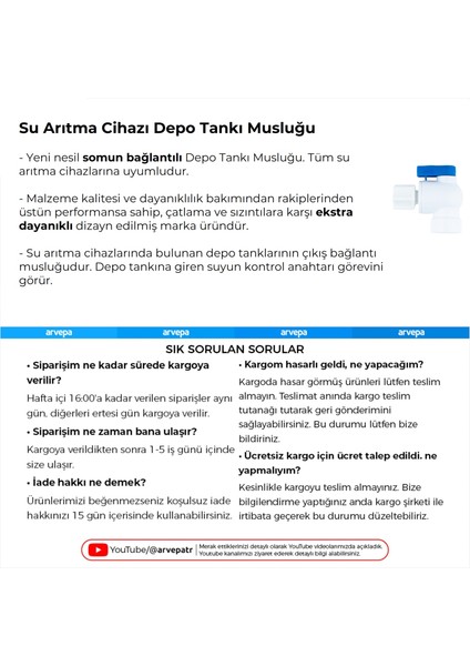 Su Arıtma Cihazı İçin Depo Tank Musluğu 10 Adet modelleri