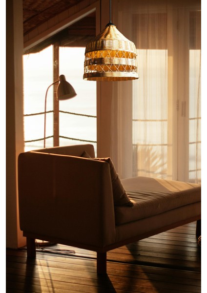 Rattan Ahşap Avize: Clayder: 40 x 40 cm Bambu Aydınlatma