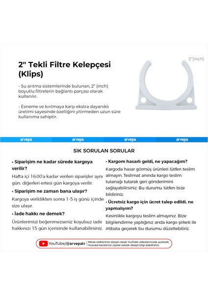Su Arıtma Cihazı İçin 2" Tekli Kelepçe (Klips) 100 Adet