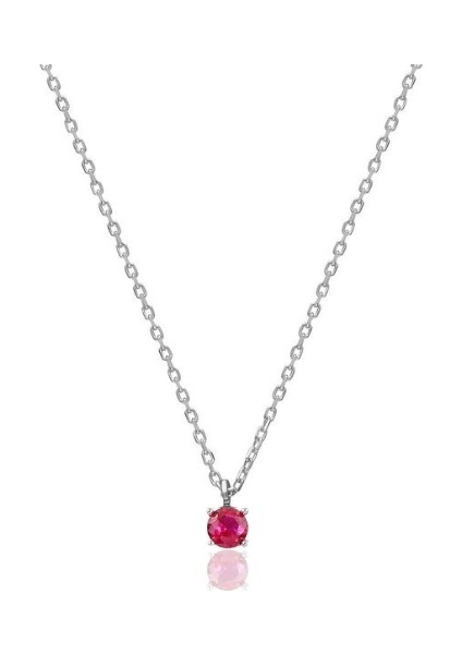 925 Ayar Gümüş Ruby Taşlı Minimal Tektaş Kolye