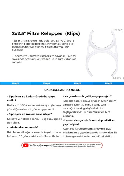 Su Arıtma Cihazı İçin 2x2.5" Kelepçe (Klips) 100 Adet
