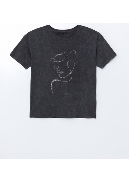 Lcw Vision Bisiklet Yaka Taşlı Kadın Tişört indirimleri