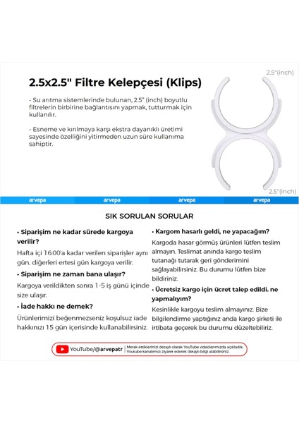 Su Arıtma Cihazı İçin 2.5x2.5" Kelepçe (Klips) 10 Adet