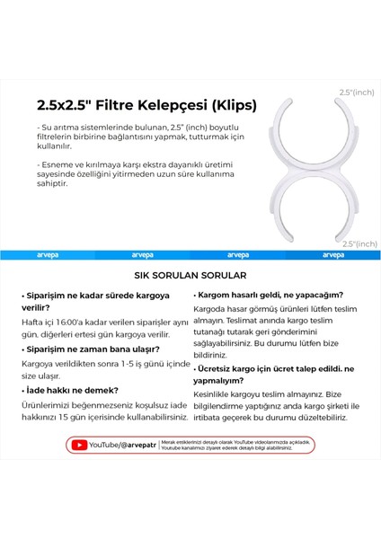 Su Arıtma Cihazı İçin 2.5x2.5" Kelepçe (Klips) 100 Adet