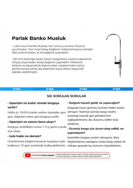 Su Arıtma Cihazı Parlak Banko Musluk modelleri