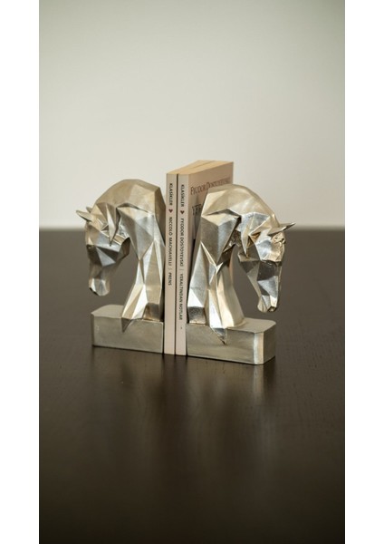 Gümüş Kübik At Kitap Tutacağı Ikili Set