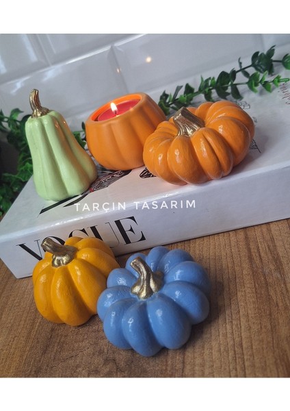 5'li Balkabağı Dekor,beton Kabak Obje,süs Dekorasyon Gold Saplı,halloween,elyapımı(Handmade)