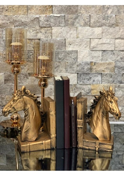 At Büstlü Kitap Desteği 2'li (Gold)