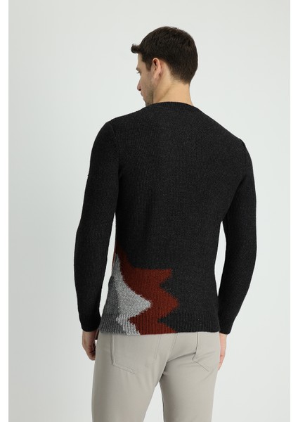 Bisiklet Yaka Slim Fit Dar Kesim Yünlü Desenli Triko Kazak modelleri