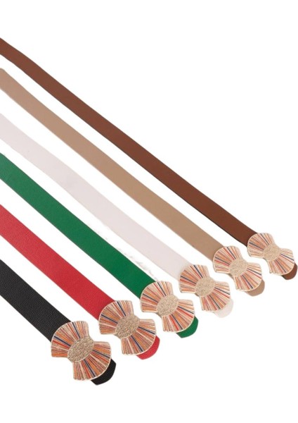 Renkli Mineli Gold Tokalı Siyah Ince Kadın Kemeri VOSDK0101101