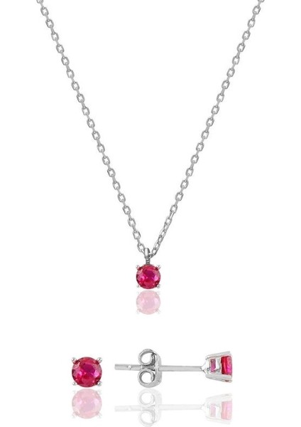 925 Ayar Gümüş Minimal Yakut Taşlı Tek Taş Set
