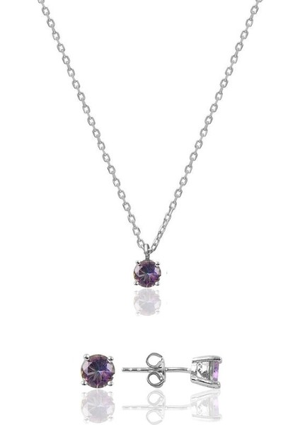 925 Ayar Gümüş Minimal Mistik Topaz Taşlı Tektaş Set