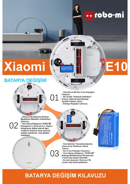 Xiaomi Robot Vacuum E10 3500mAh Robot Süpürge Bataryası - Gerçek Kapasite, Maksimum Güvenlik