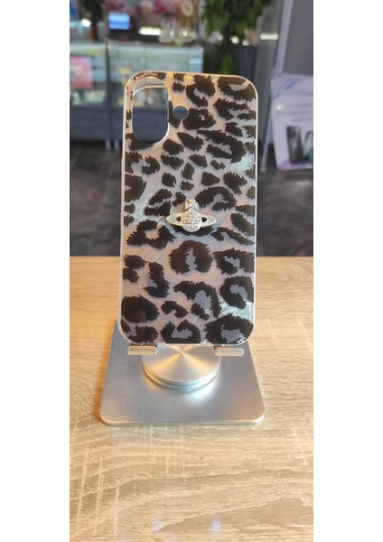 iPhone 16 Uyumlu Leopar Tasarım Kılıf Taşlı Askılı Kapak Darbe Korumalı Hologram Kapak