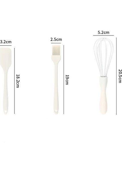 3'Lü Silikon Pratik Pasta Tatlı Yapma Seti ( Çırpıcı- Fırça-Spatula) Kremrengi