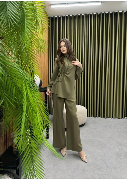 Premium Kalite Tncl Kumaş Pantolon Gömlek Ikili Takım Ikili Tasarım Bağlama Detaylı Takım