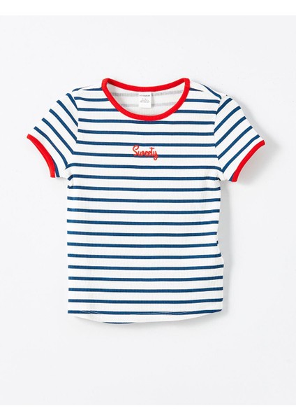 Lcw Kids Bisiklet Yaka Çizgili Kız Çocuk Tişört
