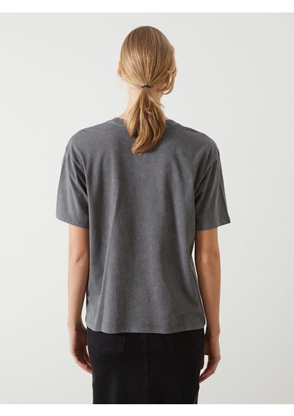 Lcw Vision Bisiklet Yaka Taşlı Oversize Kadın Tişört fırsatları