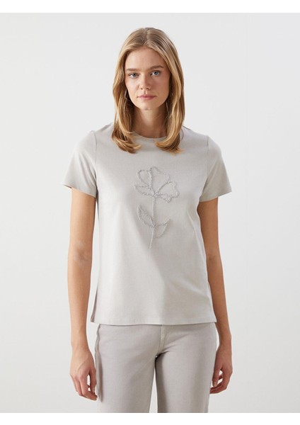 Lcw Vision Bisiklet Yaka Baskılı Kadın Tişört