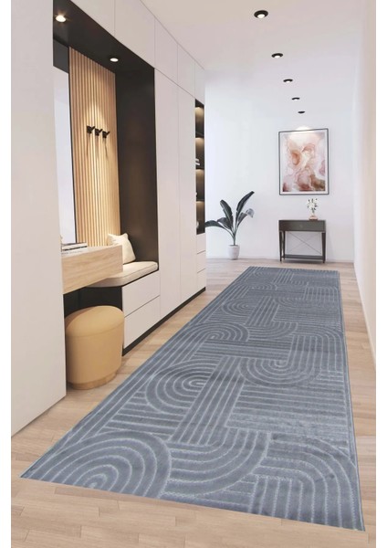 8709A Gri Bohem Modern Iskandinav Dokuma Halı Kesme Yolluk-Koridor-Antre-Yatak Odası-Mutfak-Hol