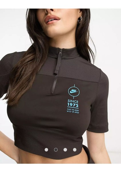 Sportswear Fitilli Kısa Kollu Kahverengi Kadın T-Shirt FJ5253-220