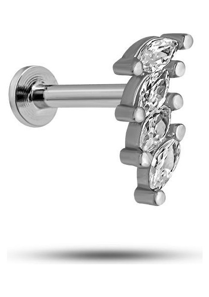 925 Ayar Gümüş Rodyumlu Minimal Sıralı Damla Zirkon Taşlı Tragus Piercing Küpe