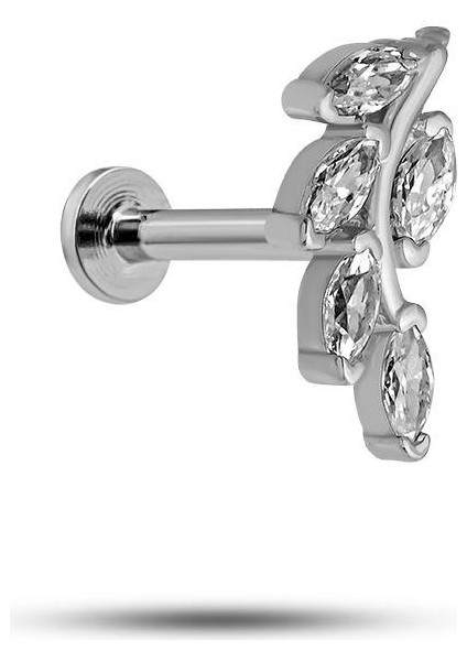 925 Ayar Gümüş Rodyumlu Minimal Zeytin Dalı Tragus Piercing Küpe