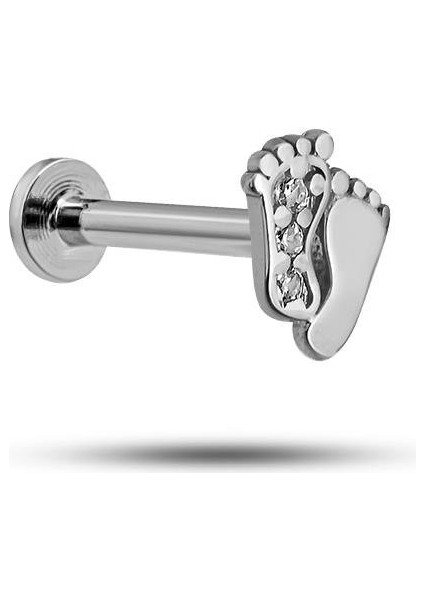 925 Ayar Gümüş Rodyumlu Minimal Zirkon Taşlı Ayak Izi Tragus Piercing Küpe