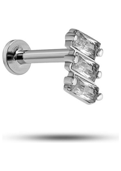 925 Ayar Gümüş Rodyumlu Minimal Sıralı Baget Zirkon Taşlı Tragus Piercing Küpe