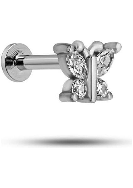 925 Ayar Gümüş Rodyumlu Minimal Kelebek Tragus Piercing Küpe