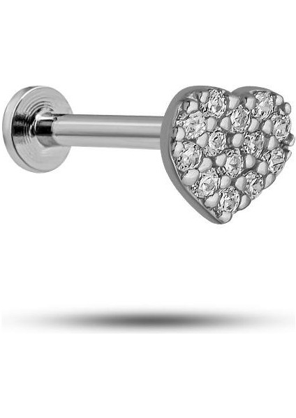 925 Ayar Gümüş Rodyumlu Minimal Zirkon Taşlı Kalp Tragus Piercing Küpe