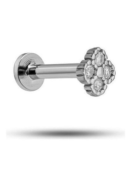 925 Ayar Gümüş Rodyumlu Minimal Zirkon Taşlı Yonca Tragus Piercing Küpe