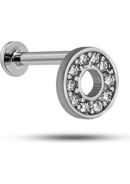 925 Ayar Gümüş Rodyumlu Minimal Zirkon Taşlı Içi Boş Daire Tragus Piercing Küpe