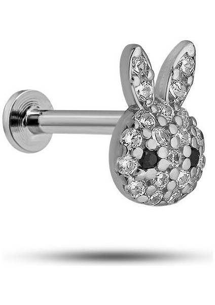 925 Ayar Gümüş Rodyumlu Minimal Zirkon Taşlı Tavşan Tragus Piercing Küpe