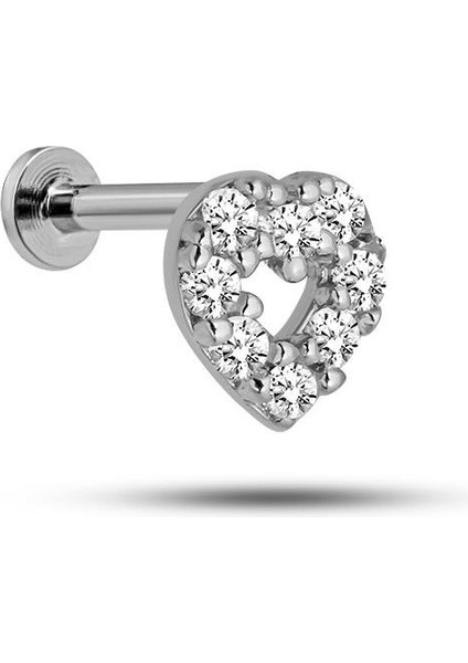 925 Ayar Gümüş Rodyumlu Minimal Kalp Tragus Piercing Küpe